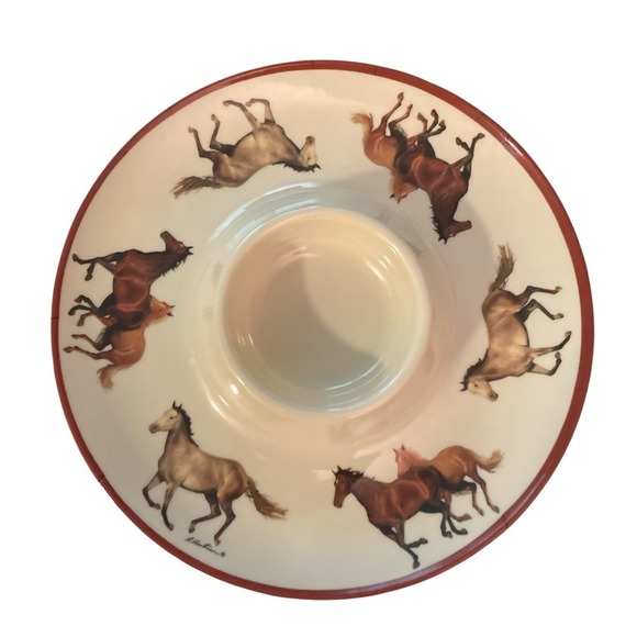 Vintage Evergreen Horse Equine Chip Dip Platter Melamine Signed R Hartman - Picture 1 of 5